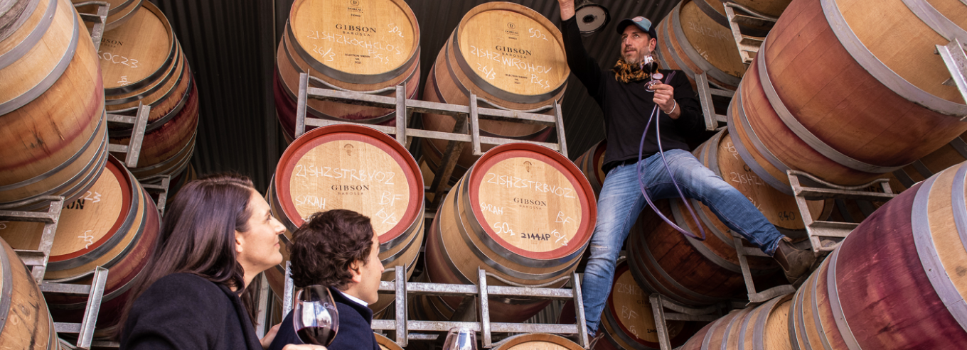 Gibson wine barrels and people 